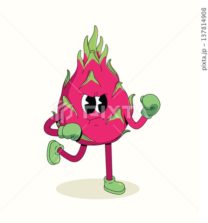 dragon fruit boxer groovy cartoon illustration 137814908