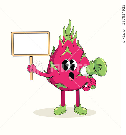 dragon fruit megaphone groovy cartoon illustration dragon fruit megaphone groovy cartoon illustration 137814923