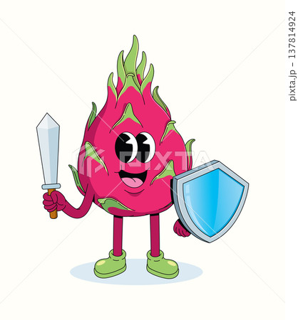 dragon fruit protect groovy cartoon illustration 137814924