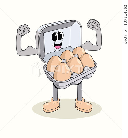 egg carton strong groovy cartoon illustration 137814962