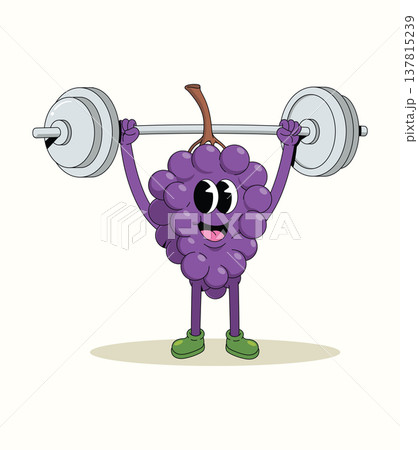 grapes weightlifting groovy cartoon illustration 137815239