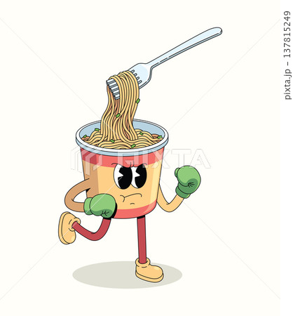 instant noodles cup boxer groovy cartoon illustration instant noodles cup boxer groovy cartoon illustration 137815249