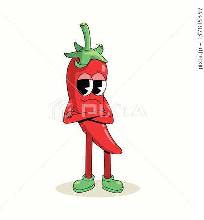 red chili crossed arms groovy cartoon illustration red chili crossed arms groovy cartoon illustration 137815357