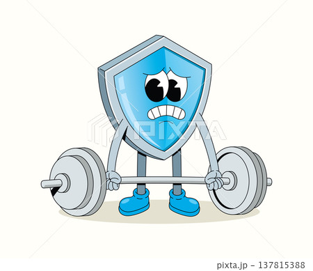 shield hard weightlifting groovy cartoon illustration shield hard weightlifting groovy cartoon illustration 137815388