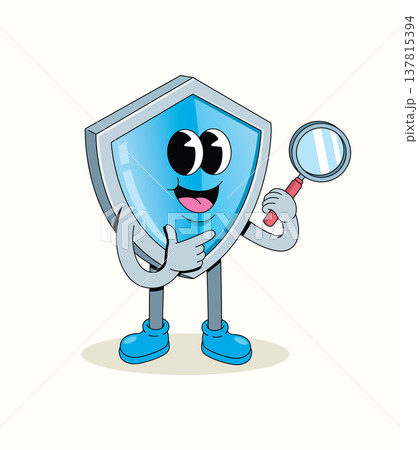 shield magnifying glass scooter groovy cartoon illustration 137815394