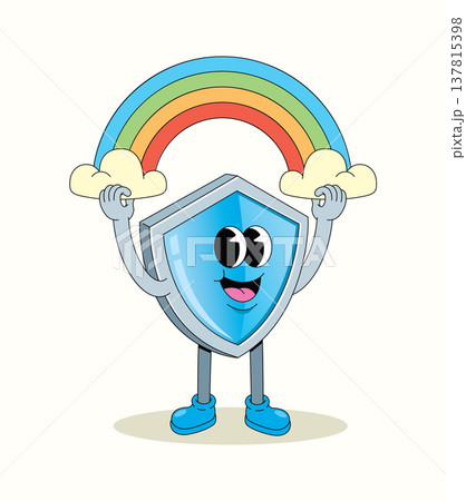 shield rainbow groovy cartoon illustration shield rainbow groovy cartoon illustration 137815398