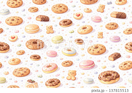 スイーツシリーズ：クッキーのサイズを変えたナチュラル背景 137815513
