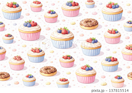 スイーツシリーズ：大小カップケーキの大人可愛いパターン 137815514