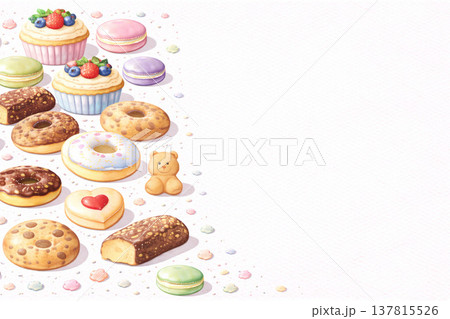 スイーツシリーズ：左側配置と右側広い余白の背景素材 137815526
