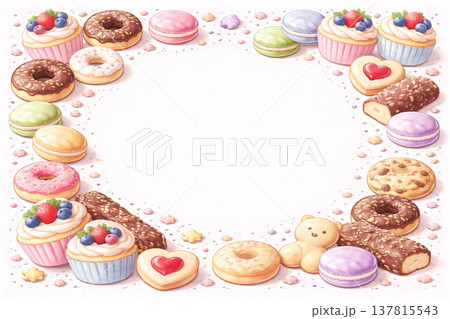 スイーツシリーズ：お菓子詰め合わせの装飾フレーム 137815543