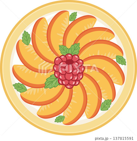 Top View Healthy Yogurt Bowl with Sliced Peaches and Raspberry Illustration, Minimalist Fruit Breakfast Organic Dessert and Wellness Concept Cartoon Top View Healthy Yogurt Bowl with Sliced Peaches and Raspberry Illustration, Minimalist Fruit Breakfast Organic Dessert and Wellness Concept Cartoon 137815591