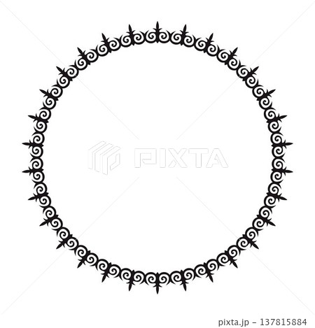 Round frame with black and white decorative Ethnic pattern. Nomadic ornament. Round frame plate Kazakh, Kyrgyz, Uzbek pattern. Ethnic oriental vector round frame. Islam, Arabic, ottoman  137815884