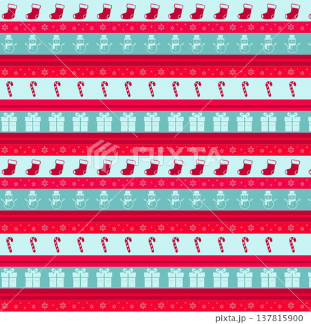 Seamless Christmas Pattern with Holiday Icons and Festive Stripes 137815900