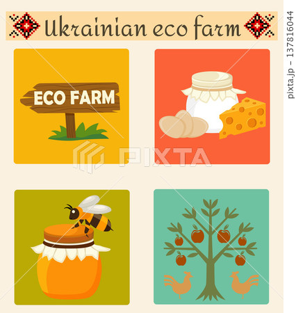 flat set inspired by Ukrainian folk culture and sustainable living the collection features vector illustration 137816044