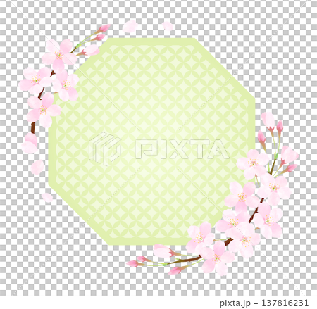 Octagonal frame with cherry blossom petals fluttering [Cloisonné] 137816231
