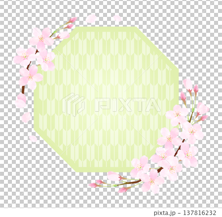八角形框架，櫻花花瓣飄動[八角繡圖案] 137816232