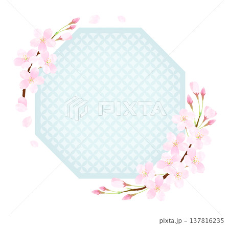 桜の花びらが舞う八角形フレーム［七宝］ 137816235