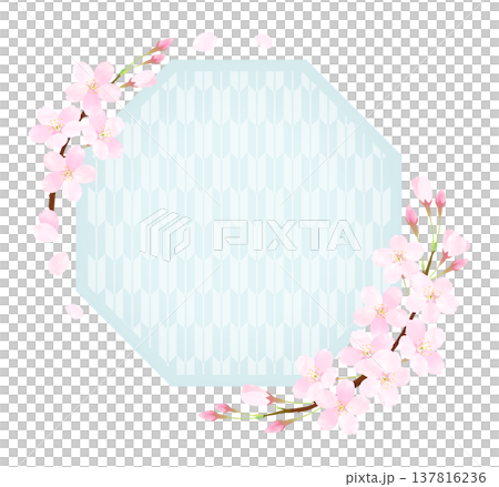 八角形框架，櫻花花瓣飄動[八角繡圖案] 137816236