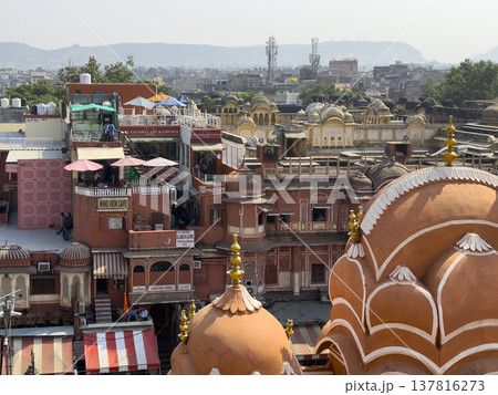 Jaipur India October 20 2024 cityscape reveals historic haveli architecture with pink facade, dome Jaipur India October 20 2024 cityscape reveals historic haveli architecture with pink facade, dome 137816273