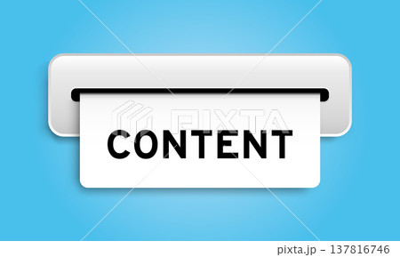 White coupon banner with word content from machine on blue color background 137816746