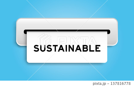 White coupon banner with word sustainable from machine on blue color background White coupon banner with word sustainable from machine on blue color background 137816778
