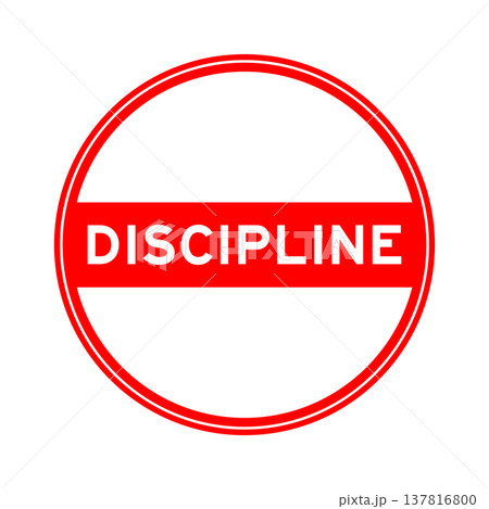 Red color round seal sticker in word discipline on white background 137816800