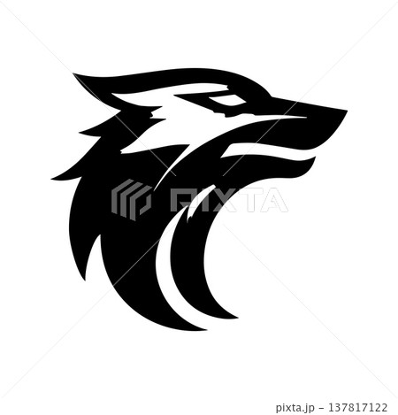 Powerful Two-Stroke Wolf Emblem Designed In Bold Abstract Form 137817122