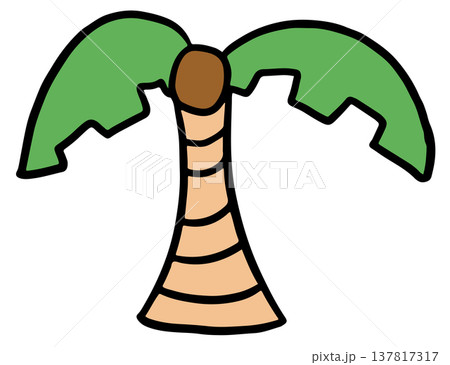 Hand drawn T alphabet letter as coconut tree for fancy a to z font, typography, text, message, initials, card, sticker, tattoo, education book, name design, brooch, patch, icon, kid drawing style 137817317
