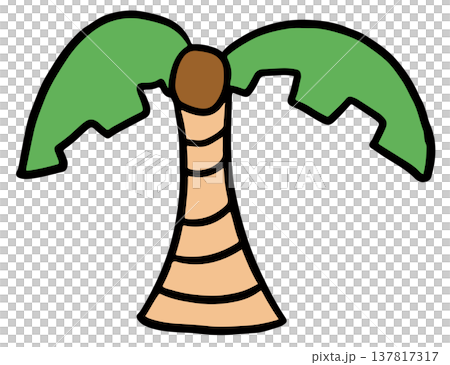 Hand drawn T alphabet letter as coconut tree for fancy a to z font, typography, text, message, initials, card, sticker, tattoo, education book, name design, brooch, patch, icon, kid drawing style 137817317