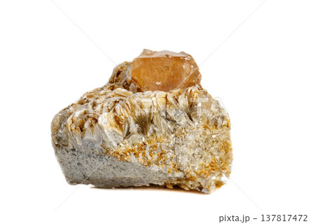 Macro mineral stone  Scheelite on a white background 137817472