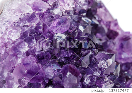 Amethyst Crystal Druse macro mineral on white background Amethyst Crystal Druse macro mineral on white background 137817477