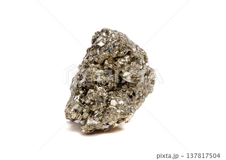 Macro mineral stone Pyrite gold on white background Macro mineral stone Pyrite gold on white background 137817504