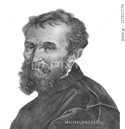 Michelangelo Buonarroti portrait from Italy 1000 lira banknote 1970, isolated on white. Michelangelo Buonarroti portrait from Italy 1000 lira banknote 1970, isolated on white. 137817779