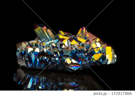 Macro mineral stone Titanium Quartz, Flame Aura Quartz on a black background 137817866