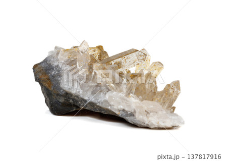 Macro Mineral Stone Crystals Citrine on a white background 137817916