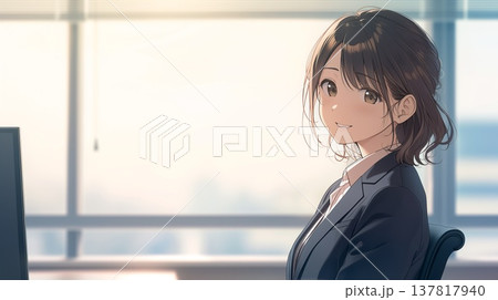 オフィスで仕事をするアニメ調の日本人美少女 オフィスで仕事をするアニメ調の日本人美少女 137817940