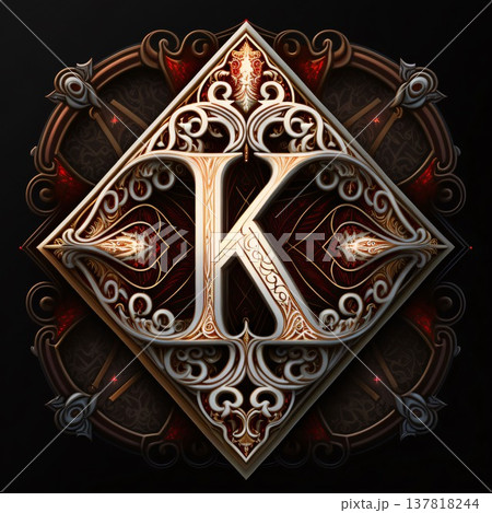 Luxury ornamental letter K in the style of Gothic. Computer generated graphics. 137818244