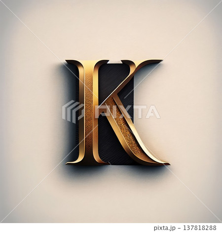 Vintage gold and black letter K uppercase. 3d render 137818288