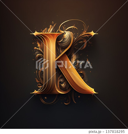 K letter with floral ornament. 3D illustration, 3D rendering K letter with floral ornament. 3D illustration, 3D rendering 137818295