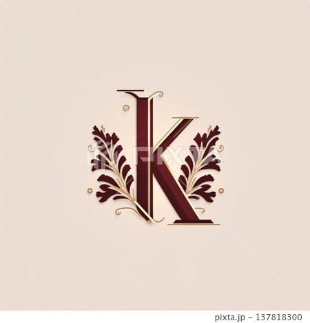 Luxury letter K with floral ornament. 3D render. Luxury letter K with floral ornament. 3D render. 137818300