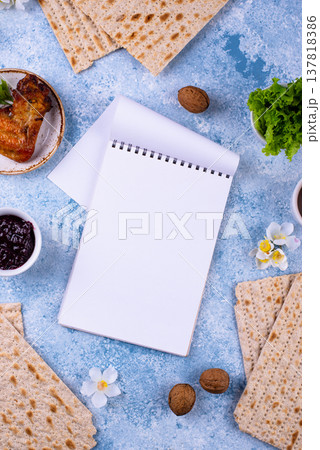 Traditional Passover Seder plate with symbolic foods. Symbolic of Jewish holiday Pesah. Traditional Passover Seder plate with symbolic foods. Symbolic of Jewish holiday Pesah. 137818386