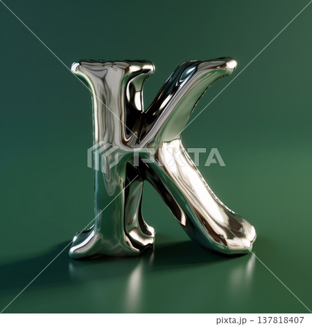 Metal letter K on a green background. 3d rendered illustration. 137818407