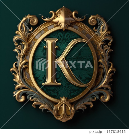 Luxury golden monogram with ornament. Letter K. 3D rendering 137818413