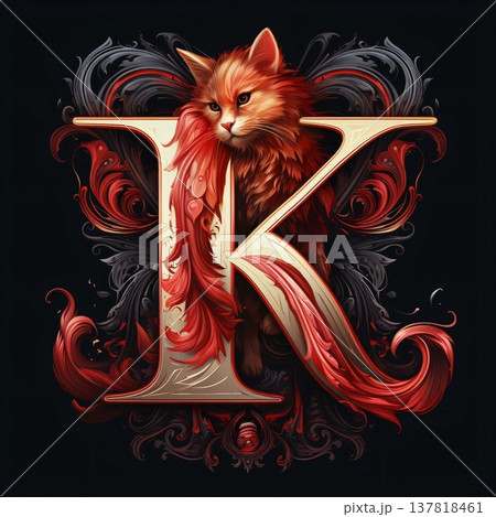 Cat and letter K. Grunge alphabet. Vector illustration. Cat and letter K. Grunge alphabet. Vector illustration. 137818461