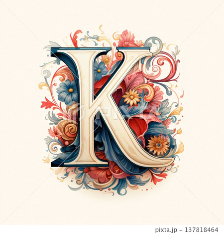 Vintage letter K with floral ornament. Vector illustration for your design Vintage letter K with floral ornament. Vector illustration for your design 137818464