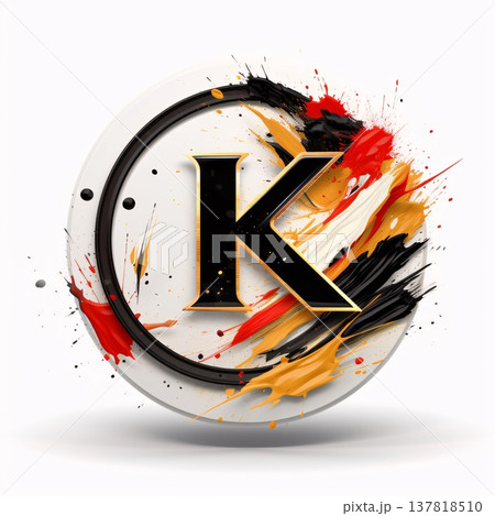 Silver letter K with a brush stroke in the form of a circle. Vector illustration. Silver letter K with a brush stroke in the form of a circle. Vector illustration. 137818510