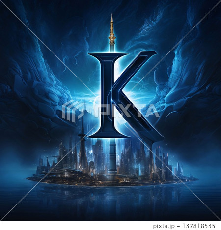 Symbol of kazakhstan in futuristic style with city on background letter K 137818535