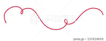Abstract red yarn thread with wavy squiggly line in a minimal style. Curly rope inspired by embroidery and wool texture creates doodle effect. Abstract red yarn thread with wavy squiggly line in a minimal style. Curly rope inspired by embroidery and wool texture creates doodle effect. 137818659