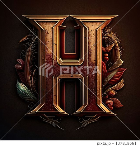 Letter h with flowers and leaves - 3D made in 3D 137818661