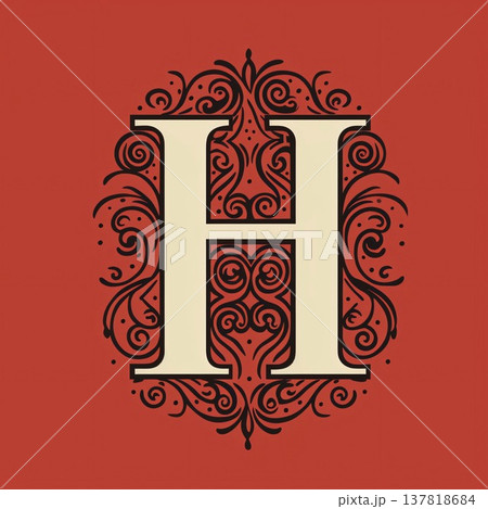 Elegant letter H in the Gothic style. Vector illustration. 137818684
